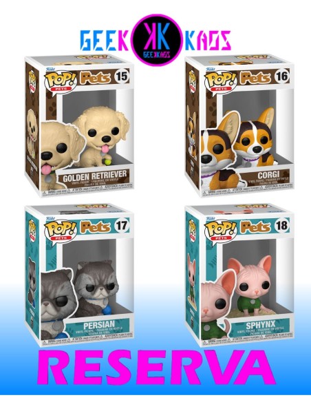 4-PACK - FUNKO POP! PETS - GOLDEN RETRIEVER 15, CORGI 16, PERSIAN 17, SPHYNX 18