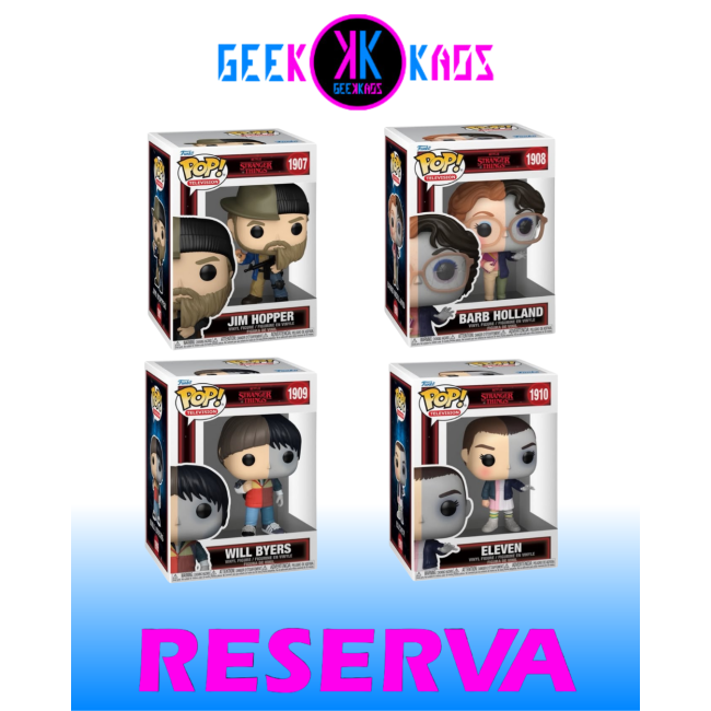 4-PACK FUNKO POP - STRANGER THINGS -JIM HOPPER 1907, BARB HOLLAND 1908, WILL BYERS1909, ELEVEN 1910