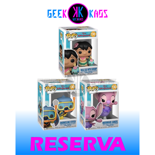 3-PACK FUNKO POP! - DISNEY - HULA LILO WITH SCRUMP1741, SNORKELING STITCH 1742, MERMAID ANGEL 1743