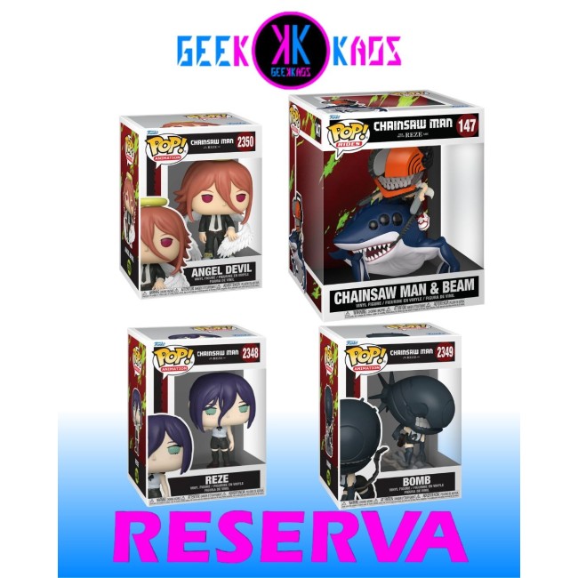 4-PACK - FUNKO POP! - CHAINSAW MAN: REZE ARC - CHAINSAR MAN & BEAM 147, REZE 2348, BOMB 2349, ANGEL DEVIL 2350