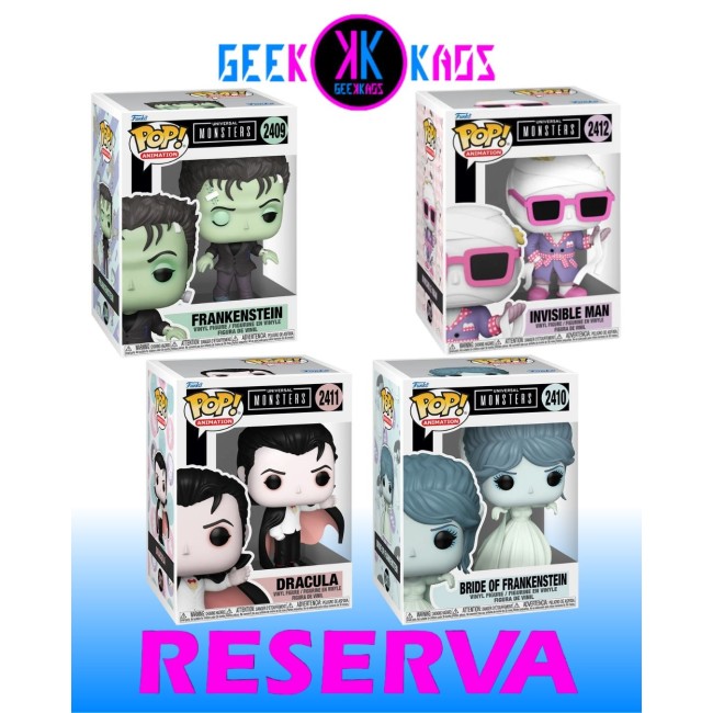 4-PACK - FUNKO POP! MONSTERS -  FRANKENSTEIN 2409, BRIDE OF FRANKENSTEIN 2410, DRACULA 2411, INVISIBLE MAN 2412