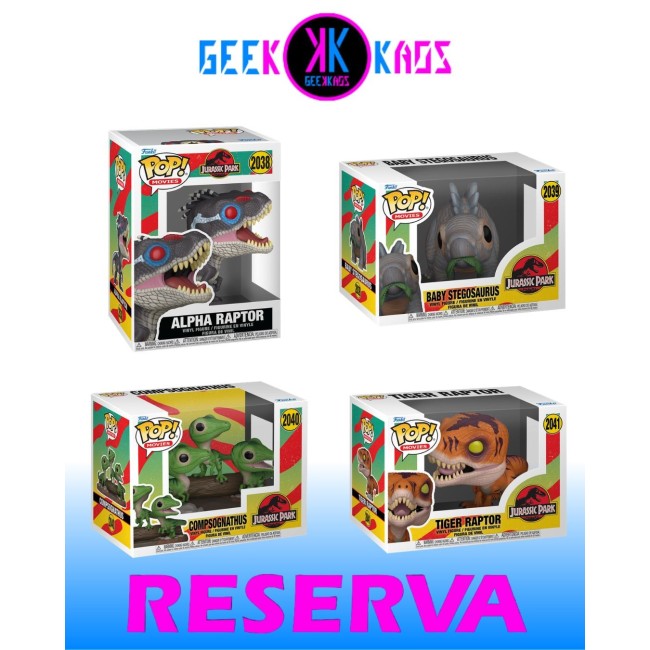 4-PACK - FUNKO POP! - JURASSIC PARK - ALPHA RAPTOR 2038, BABY STEGOSAURUS 2039, COMPSOGNATHUS 2040, TIGER RAPTOR 2041
