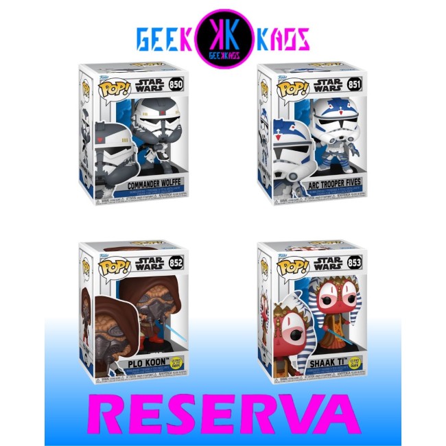 4-PACK - FUNKO POP! - STAR WARS - ARC TROOPER FVES 851, COMMANDER WOLFFE 850, PLO KOON 852, SHAAK TI 853