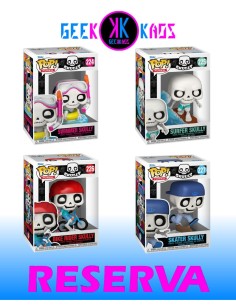 4-PACK - FUNKO POP! - SKULLY - SWIMMER SKULLY 224, SURFER SKULLY 225, BIKE RIDER SKULLY 226, SKATER SKULLY 227