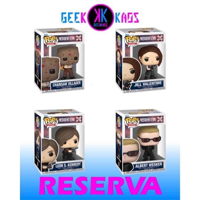 4-PACK - FUNKO POP! RESIDENT EVIL - CHAINSAW VILLAGER 1292, JILL VALENTINE 1293, LEON S. KENNEDY 1294, ALBERT WESKER 1295