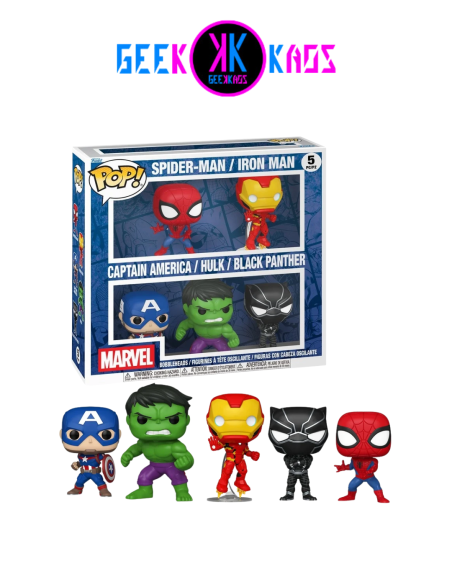 5-PACK - FUNKO POP! - MARVEL - SPIDER-MAN / IRON MAN / CAPTAIN AMERICA / HULK / BLACK PANTHER