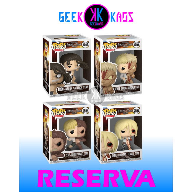 4-PACK - FUNKO POP! ATTACK ON TITAN - EREN JAEGER 2251, REINER BRAUN 2252, ZEKE JAEGER 2253, ANNIE LEONHART 2254