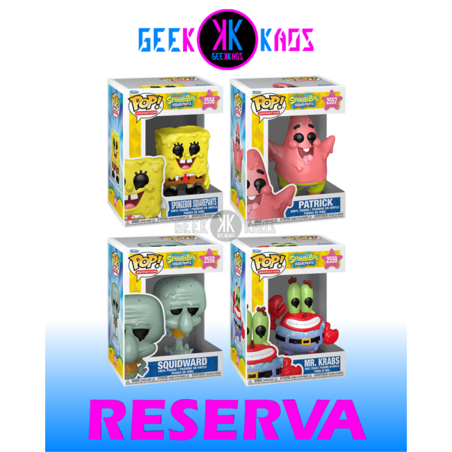 4-PACK - FUNKO POP! - SPONGEBOB- SPONGEBOB 2556, PATRICK 2557, SQUIDWARD 2558, MR.KRBS 2559