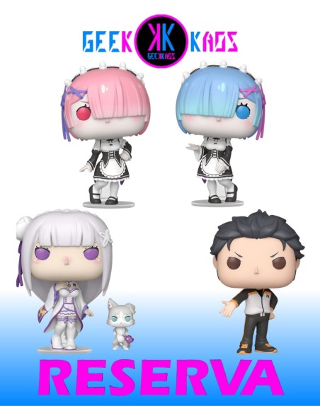 4-PACK - FUNKO POP! RE:ZERO - SUBARU NATSUKI 2111, EMILIA WITH PUCK 2112, REM 2113, RAM 2114