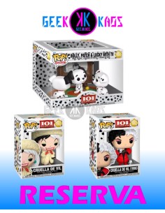 3-PACK -  FUNKO POP!  101 DALMATIANS - CRUELLA DE CIL (1996) 1662, CRUELLA DE VIL 1663,  ROLLY, PATCH & LUCKY WITH TV 1664